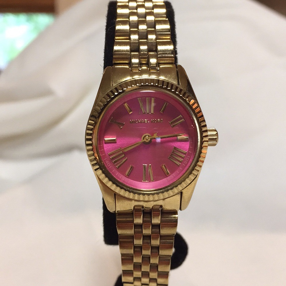 Michael Kors Mini Lexington Pink Dial Gold Watch